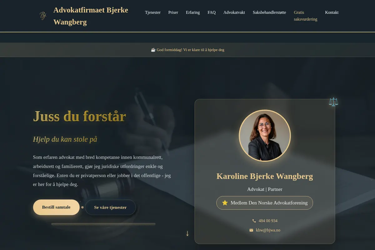 Forsiden til Advokatfirmaet Bjerke Wangberg