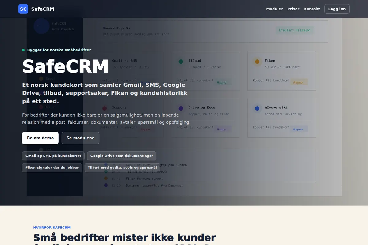 Forsiden til SafeCRM