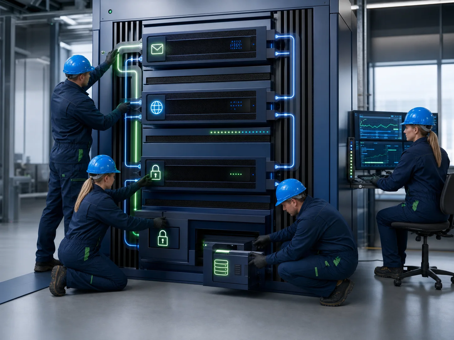 Digitale håndverkere installerer flere aktive sikkerhetslag i et stort serversystem